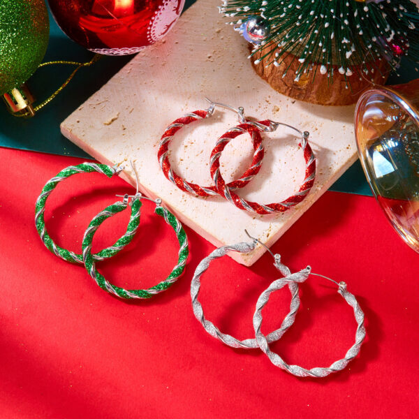 Wholesale Christmas Red, Green and White Twisted Earrings