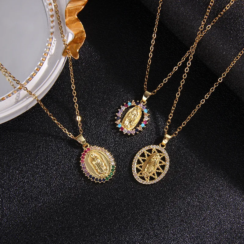 Wholesale Real Gold Plated Human Virgin Mary Color Block 316L Stainless Steel Simple Style Classic Style Waterproof Non Tarnish Surgical Steel 316L Stainless Steel Lobster Trier Clasp Closure Pendant Necklace