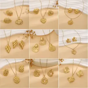 Wholesale Jewelry Elegant Retro Geometric Heart Shape Flower Stainless Steel Plating Jewelry Set