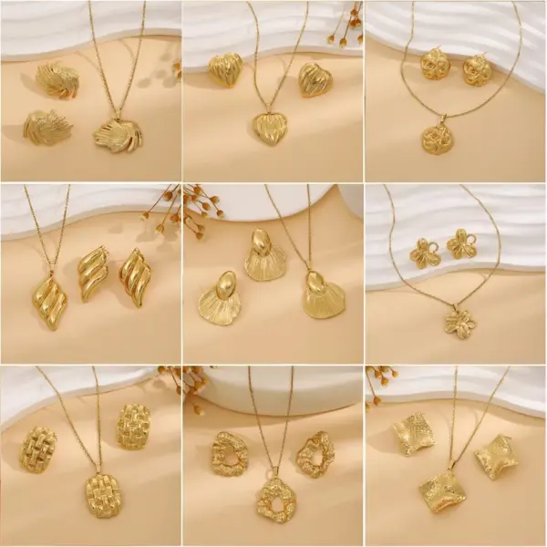 Wholesale Jewelry Elegant Retro Geometric Heart Shape Flower Stainless Steel Plating Jewelry Set