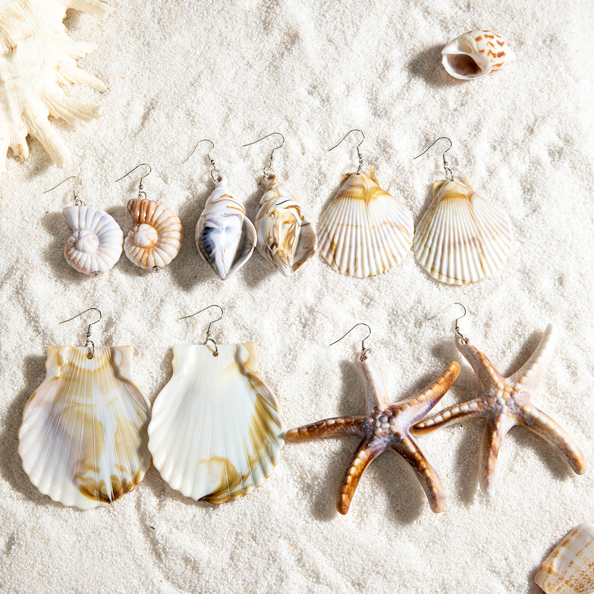 Wholesale European and American Cross-border Retro Distinctive Beach Wind Conch Shell Earrings Acrylic Starfish Holiday Wind Earrings for Women