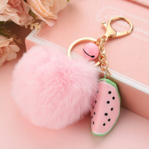 Watermelon fur ball key chain