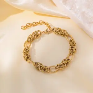 【E2171】Stitching Knotted Chain Bracelet / Gold