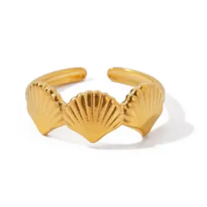 Qyf138 Three Shell Rings / Gold