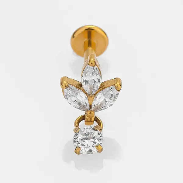 1 Piece Lip Rings Casual Simple Style Classic Style Leaves Crown 316L Stainless Steel Waterproof Non Tarnish Surgical Steel Zircon Ion Plating (IP) 18K Gold Plated Lip Rings Ear Cartilage Rings & Studs Nose Rings & Studs