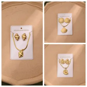 Wholesale Jewelry Casual Vacation Beach Stripe Conch Shell 304 Stainless Steel Electroplating Polishing Plating Snake Chain Jewelry Set