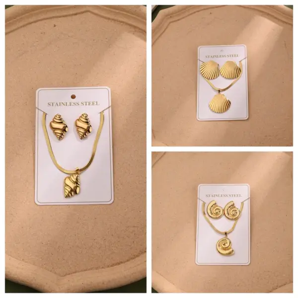 Wholesale Jewelry Casual Vacation Beach Stripe Conch Shell 304 Stainless Steel Electroplating Polishing Plating Snake Chain Jewelry Set