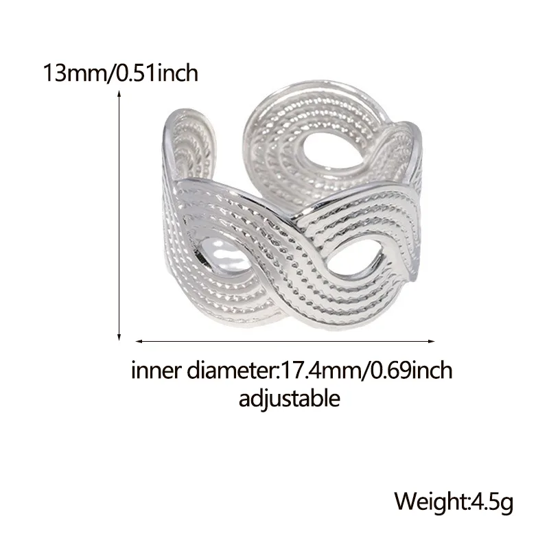 Wholesale PVD Coated Real Gold Plated Waves Stainless Steel Fashion Waterproof Non Tarnish Open Ring