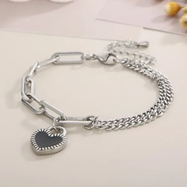 Wholesale 304 Stainless Steel Heart Shape PVD Coated 18K Real Gold Plated Elegant Waterproof Non Tarnish Plating Woven Chain Lobster Trigger Clasp Closure Bracelets