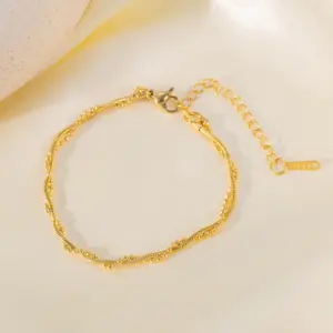 【XKB2217】Rice Beads + Round Snake Bracelet / Gold