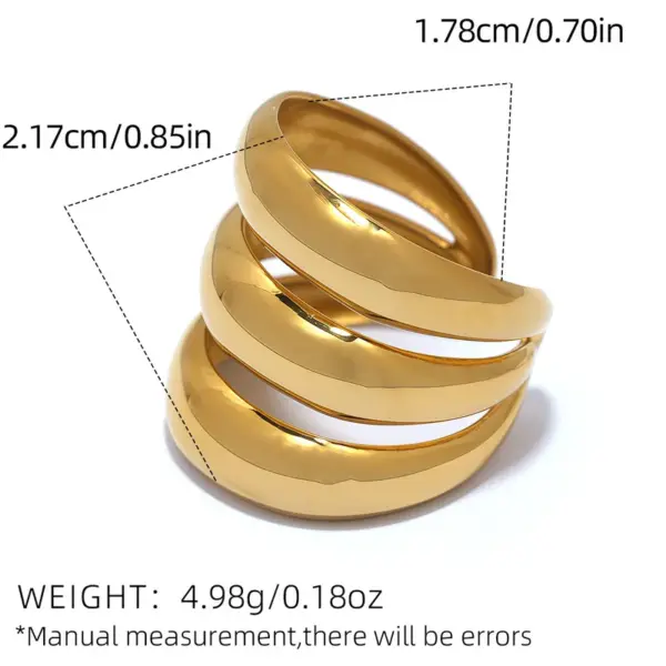 Wholesale PVD Coated Real Gold Plated 18K Gold Geometric 304 Stainless Steel Hawaiian Lady Tropical Waterproof Non Tarnish Rings