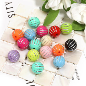 Wholesale 15mm Acrylic Colorful Lantern Beads, Gold-Painted Pumpkin Beads, DIY Mobile Phone Chain/Keychain Beads, Loose Beads