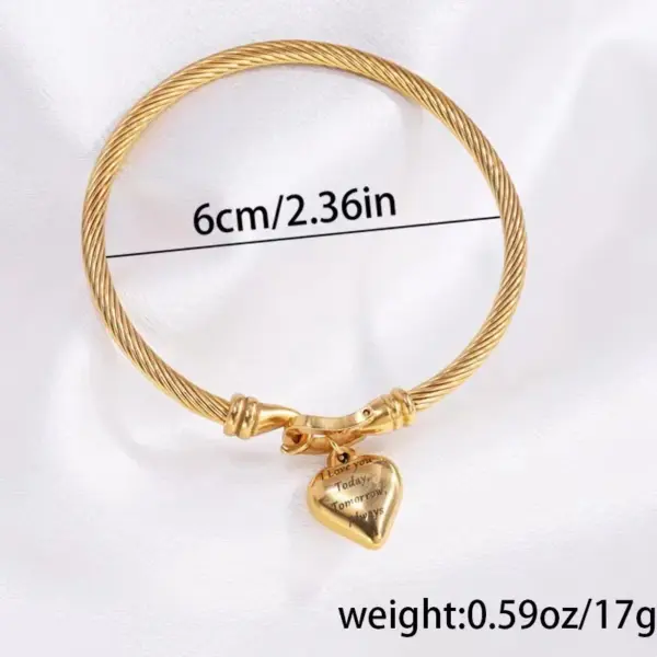 Wholesale Ion Plating (IP) Real Gold Plated Heart Shape 304 Stainless Steel Simple Style Waterproof Non Tarnish 304 Stainless Steel Bangle