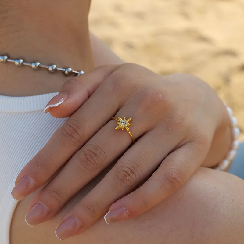 Wholesale Jewelry IG Style Casual Star 304 Stainless Steel Zircon PVD Coated Plating Inlay Open Rings