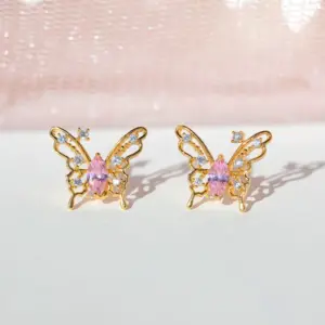 Wholesale Sweet Insect Butterfly Brass Artificial Rhinestones Ear Studs