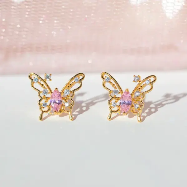 Wholesale Sweet Insect Butterfly Brass Artificial Rhinestones Ear Studs