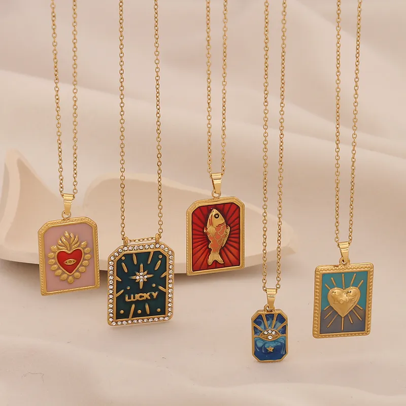 Wholesale Ion Plating (IP) 18K Gold Real Plated Heart Shape Fish 304 Stainless Steel Vintage Style Waterproof Non Tarnish Pendant Necklace