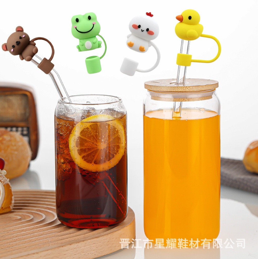 Wholesale Cute Animal Stereo Straw Cap Water C Straw Cover Dust-proof Straw Decorative Cap Reusable Straw Plug