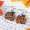 Wholesale Thanksgiving Leopard Print Pumpkin Pendant Wooden Double-Sided Earrings