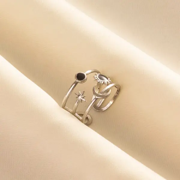 Ion Plating (IP) Real Gold Plated 18K Gold Geometric Sun Moon 304 Stainless Steel French Style Modern Style Waterproof Non Tarnish Open Rings