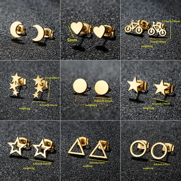 PVD Coated 18K Gold Real Gold Plated Round Star Moon 304 Stainless Steel Simple Style Classic Style Waterproof Non Tarnish Ear Studs