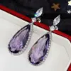 Wholesale Classic Water Micro-set Purple Zircon Contrast Color Long Copper Earrings Wholesale