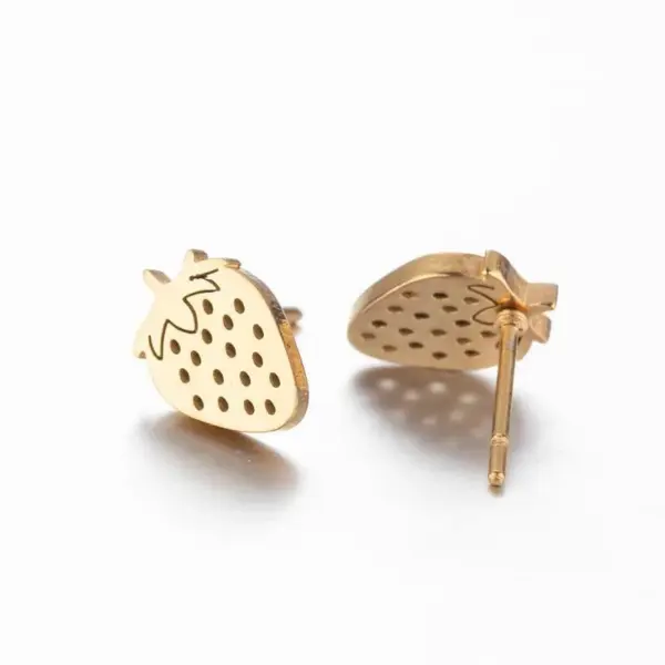 Wholesale PVD Coated 18K Gold Real Gold Plated Strawberry 304 Stainless Steel Fashion Waterproof Non Tarnish Ear Studs