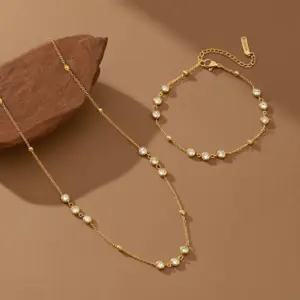 Wholesale Titanium Steel Necklace Simple Design 18K Gold Plated Stainless Steel Women's Geometric Bracelet Luxury Feel Jewelry Set