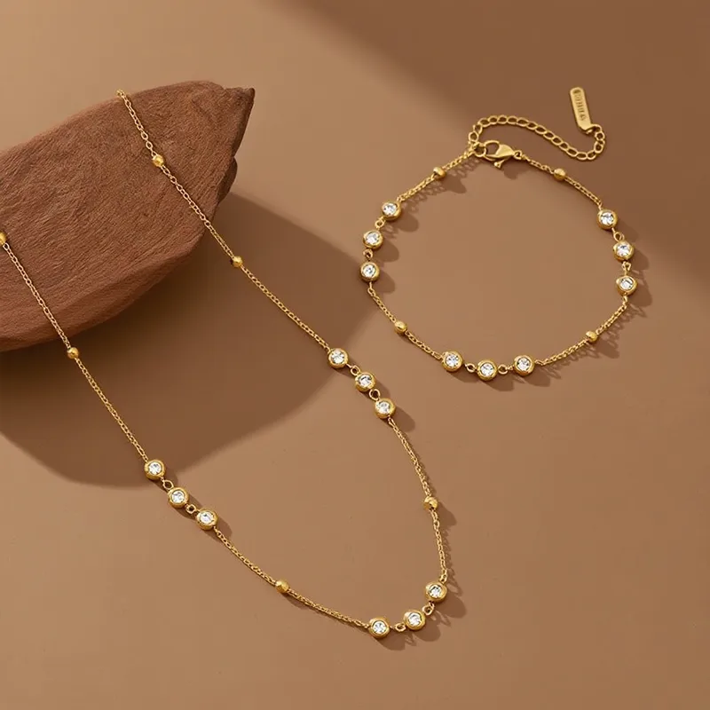 Wholesale Titanium Steel Necklace Simple Design 18K Gold Plated Stainless Steel Women's Geometric Bracelet Luxury Feel Jewelry Set