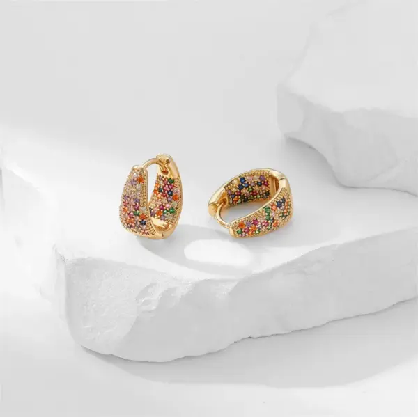 Copper Colorful Electroplated Zircon KC Golden Plated Sweet Plating Inlay Earrings
