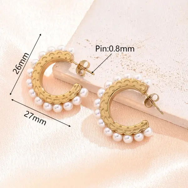 Wholesale 304 Stainless Steel Furnace Vacuum Plating Golden Acrylic Imitation Pearl C- Shaped Ring Concave-Convex U-Shaped Stripe Earrings Earrings