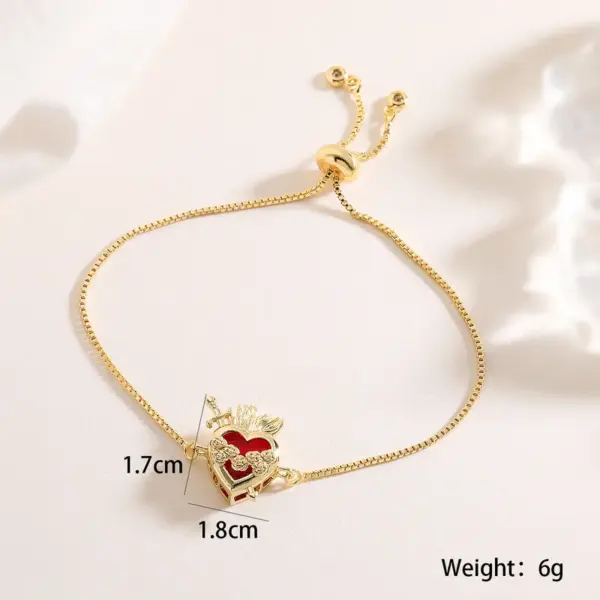 Wholesale Jewelry Vintage Style Classic Style Heart Shape Copper Zircon 18K Gold Plated Bracelets Box Chain