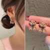Wholesale 925 Sier Needle Korean Flocking Cute Bear Ear Stud Elegant Simple Trendy Girl Heart Student Earrings Earrings