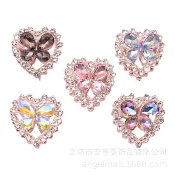 Wholesale Double-sided crystal love heart alloy beads diamond straight hole beads DIY mobile phone chain key chain bag chain heavy accessories