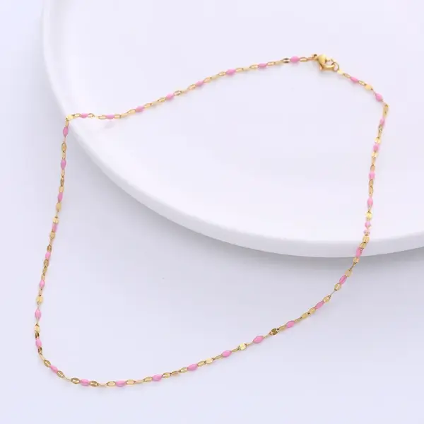 Wholesale 304 Stainless Steel Lips PVD Coated No Inlaid 18K Gold Plated Casual Waterproof Non Tarnish Epoxy Chain Pink Red Blue Choker