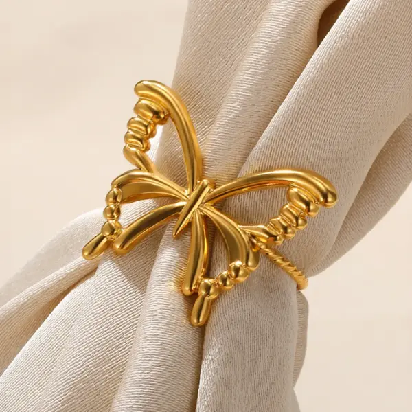 PVD Coated Real Gold Plated Butterfly 304 Stainless Steel Sweet Simple Style Waterproof Non Tarnish Rings