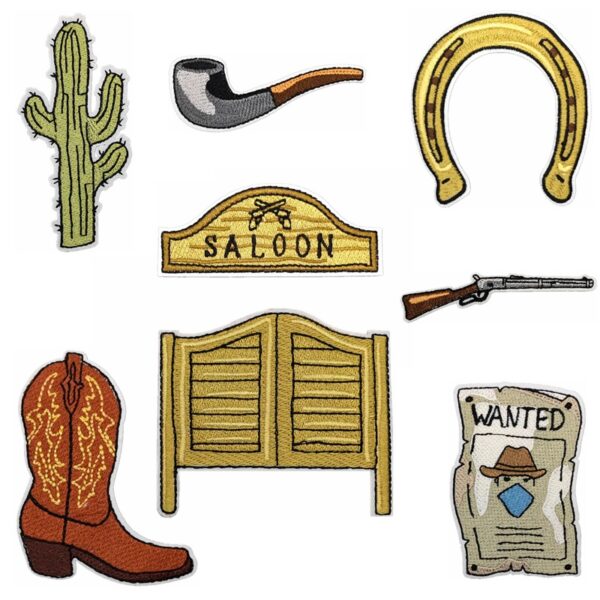 Wholesale Cool Rice Western Cowboy Embroider Cloth Patch Clothing Decorative Patch Patch Cowboy Hat Computer Embroider Patch Revoer Gun Ironing