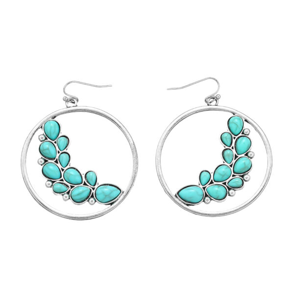 Wholesale New European and American Retro Cross-border Earrings Personalized Exaggerated Large Circle Leaves Turquoise Earrings Alloy Earrings