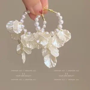 53-Pearl Petal Fringed Earrings