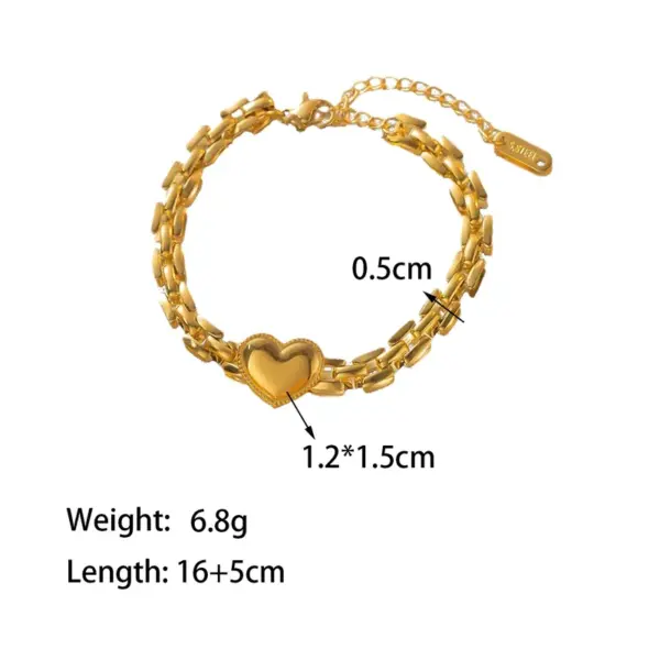 Wholesale PVD Coated Real Gold Plated 18K Gold Heart Shape 304 Stainless Steel Simple Style Waterproof Non Tarnish 304 Stainless Steel Bracelets