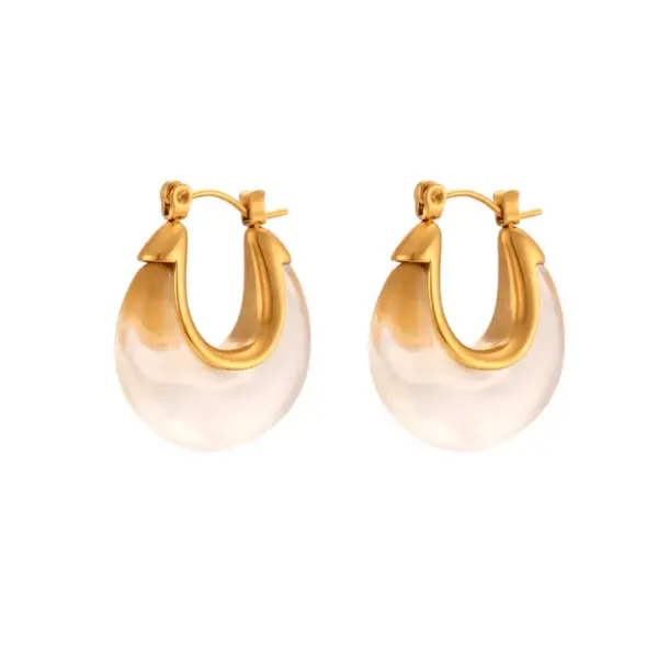 Wholesale PVD Coated Real Gold Plated U Shape Stainless Steel Arylic Retro Waterproof Non Tarnish Earrings