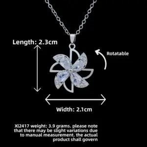 XL2417 Rotating Four-Leaf Windmill Necklace / Silver