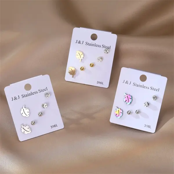 Wholesale 1 Set Casual Leaves Plating Inlay 201 Stainless Steel Rhinestone Iron Zircon Ear Studs