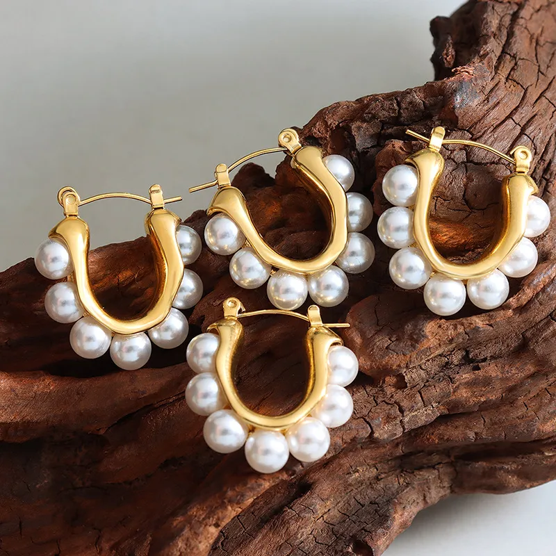 Wholesale PVD Coated Real Gold Plated Geometric Titanium Steel Elegant Waterproof Non Tarnish Earrings