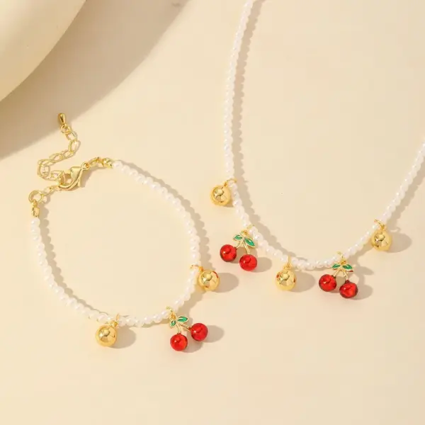 Wholesale Jewelry Casual Cute Sweet Fruit Copper Zircon 18K Gold Plated Beaded Epoxy Inlay Bracelets Necklace