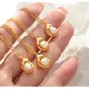 Wholesale 304 Stainless Steel PVD Coated Freshwater Pearl Plating Geometric Necklace