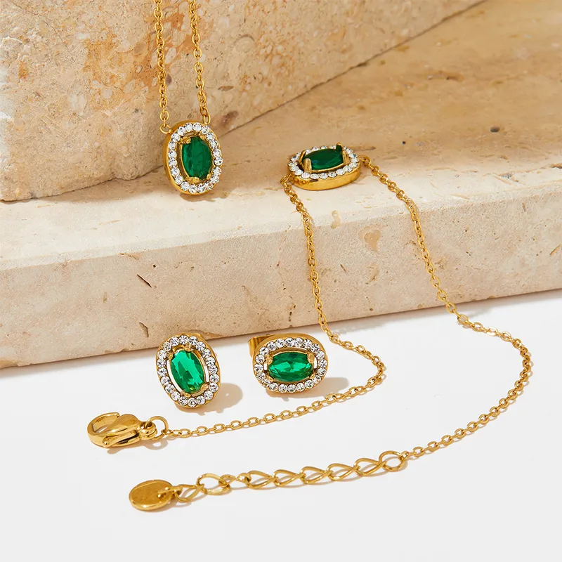 Wholesale PVD Coated Real Gold Plated 16K Gold White Gold Plated Gold Plating Round 304 Stainless Steel Elegant Waterproof Non Tarnish Bracelets Earrings Necklace