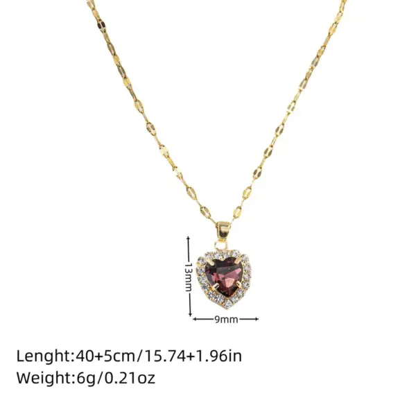 Wholesale Jewelry Simple Style Classic Style Heart Shape Copper Rhinestones K Gold Plated Vacuum Plating Inlay Stupid Chain Pendant Necklace