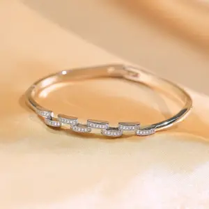 Silver Semicircle Crisscross Full Diamond Bracelet