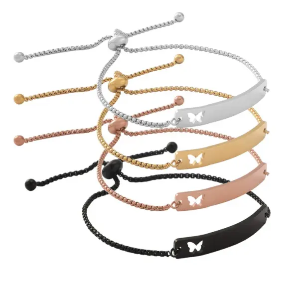 Wholesale 304 Stainless Steel Customization Laser Engraving Butterfly PVD Coated 18K Real Gold Plated Simple Style Waterproof Non Tarnish Hollow Out Bracelets